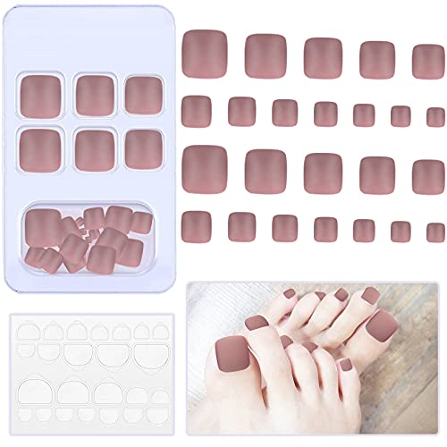 24 Pcs Fake Toenails Matte Flesh Color Full Cover Pure Color Toe Nail Foot Art Medium FALSE Gel Toes Nails Tips Sets for Women Teens Girls (Flesh Color)