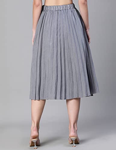 Image of oxolloxo Women Beige Jacquard Printed Pleated & Elasticated Skirt