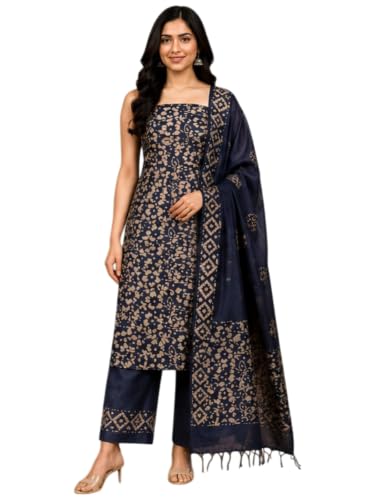 Image of STB-SILK TEXTILES BHAGALPUR Women's Cotton Silk Handcrafted Batik Print Unstitched Salwar Suit Dress Material With Duputta (Maroon)