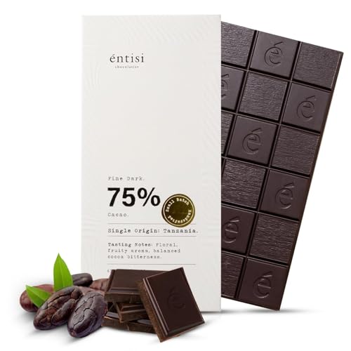 Image of Entisi Dark Chocolate Bar Chocolates In Fresh, 75% Cocoa, Vegan, Single-Origin Tanzania Chocolate, Rich In Antioxidants, Gourmet Treat With Smooth Texture, Premium Snack or Gift Option,65 G