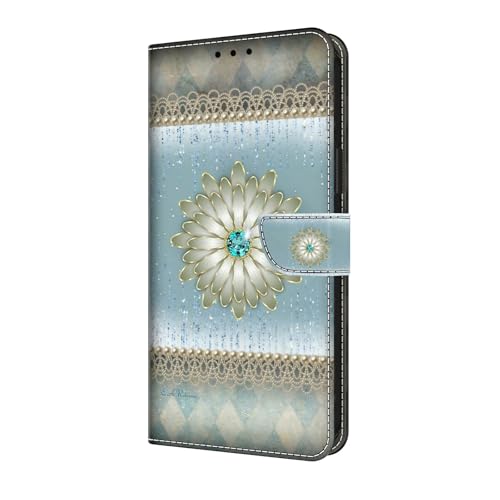 Housse Pixel 10 Pro fleur bleu diamant portefeuille cuir parfait pour sorties et bureau