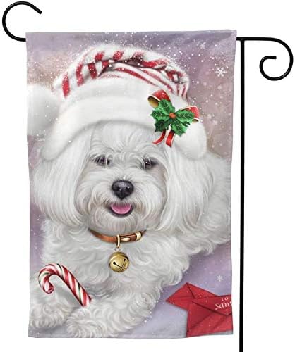LAONIU Christmas Candy Maltese Dog Xmas Welcome Flag Outdoor Outside Holiday Party Decorations Ornament Home House Garden Yard Decor Double Sided 12.5 X 18 Small