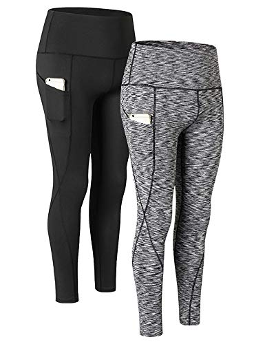 2 Pack Womens Leggings with Pocket High Waist Yoga Pants Workout Tummy Control 4 Way Stretch Athletic Gym Running Tights