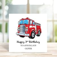 Personalised Fire Engine Birthday Card, Fire Truck Child's Birthday Card, Son, Nephew, Grandson, Brother, Child age card, Fire Engine card