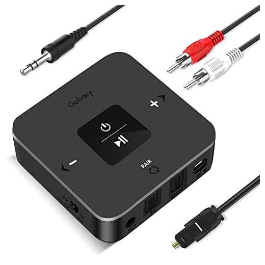 Golvery Bluetooth 5.0 Transmitter Receiver with 40ms Low Latency, Wireless Bluetooth Audio Adapter with Digital Optical & 3.5mm Aux Jack for TV PC Xbox PS4 Home Stereo, No Audio Delay & Pair 2