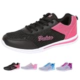 BeerMmay Bowling Schuhe für Frauen Mesh Lace Up Arch Support Orthopädische Turnschuhe Leichtgewicht rutschfest Atmungsaktiv Weiche Sohle Breite (Schwarz,42)