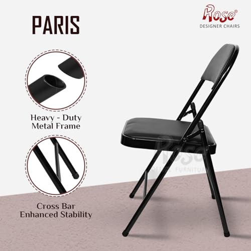 Image of ROSE Paris Folding Chair for Home | Lightweight, Portable, Balcony, Garden, Camping Chair | Indoor Outdoor Chair | Restaurant Chair (Black (Cushioned))