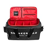 PREMIUM Sneaker Tasche Duffel Bag Gym Trainingstasche Reisetasche Basketball Tasche Fussball Tasche mit 3 verstellbaren Fächereinteilungen, Schwarz/Rot