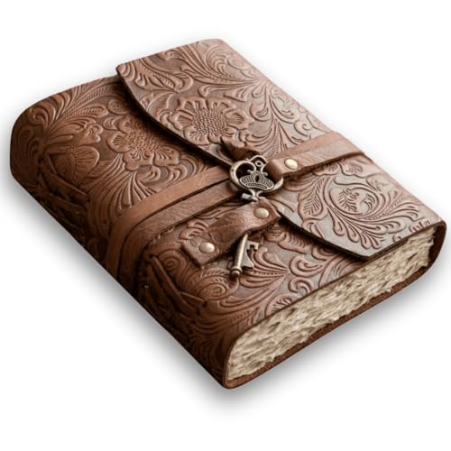 Journal intime en cuir vintage motif floral pour carnet de croquis