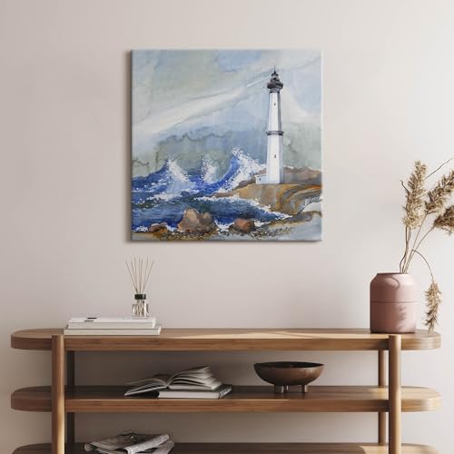 Tableaux 60x60cm Mer et phare aquarelle Wallfluent - 2