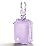 Purple Wired Earbuds Case, PU Leather Earbud Pouch with Zipper, Portable Small Earphone Case Organizer Keychain for Cable, Wired Earphone, Earbud