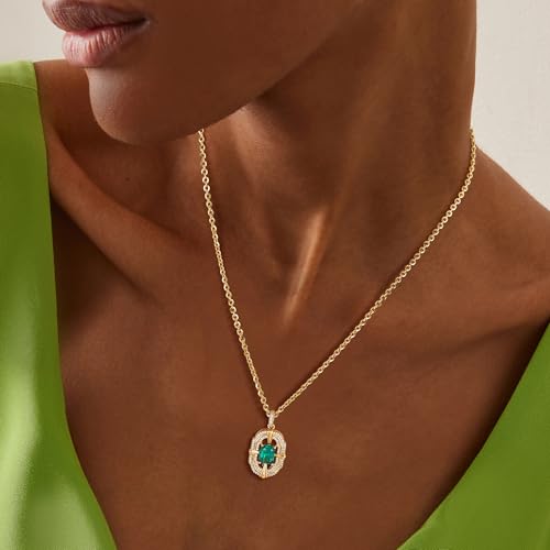 Fettero Gold Necklace for Women,14K Gold Plated Charm Necklaces for Women Gemstone Pendant Necklace Non Tarnish Gold Necklaces Jewelry