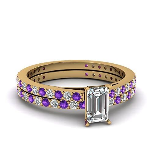 Image of 55Carat Choose Your Gemstone Emerald Shape 14k Yellow Gold Plated Wedding Ring Classic Delicate Diamond CZ Everyday Wedding Jewelry Handmade Ring Minimal Surprise Gifts for Ladies : US 4 to 12