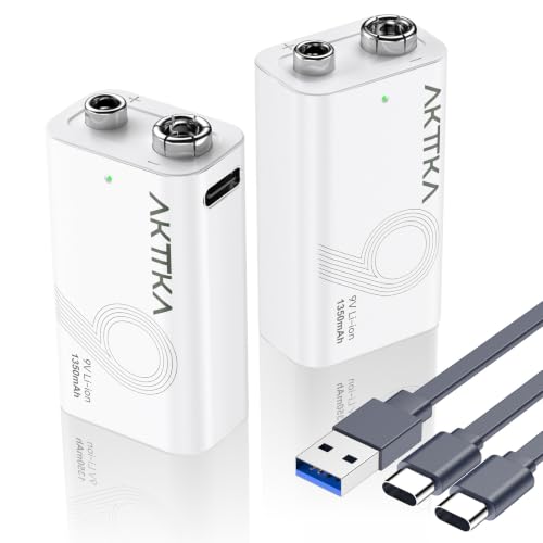 AKTTKA Pack de 2 Pilas Litio Recargables 1350mAh 9V