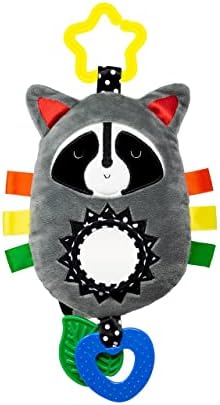 Kalianii Squish 'N Play Raccoon Activity Toy- Multi-Sensory Learning Baby Toy - Stroller Toy, Car Seat Toy, Tummy Time Toy, Teether Toy, Baby Gift - with Mirror, Rattle & Taggies