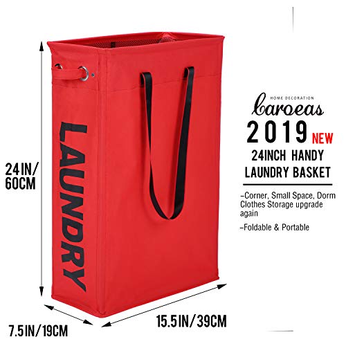 Clothes Basket, Caroeas 24" Handy Hanging Laundry Basket Tall & Slim Hamper Waterproof Laundry Bag Collapsible Travel Laundry Bag With Breathable Mesh Cover & Soft Handle Laundry Hamper (Red) #TOP2