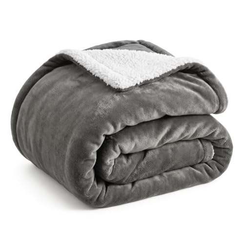 WOLTU Kuscheldecke flauschig, Sherpa Decke, 220x240 cm Grau – Ansicht 1