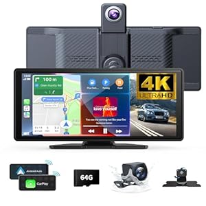 10.26″ Wireless Carplay Screen 360 Rotation 4K Dash Cam Carplay/Android Auto Auto Stereo Auto Audio Empfänger mit 1080p Backup Kamera GPS Navigation/Spiegel Link/Sprachsteuerung/Siri