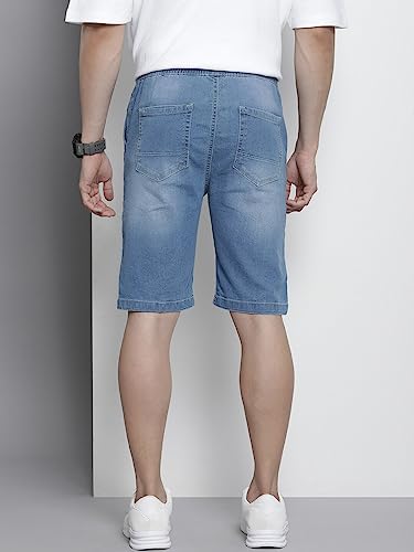 Image of The Indian Garage Co Men Regular Fit Solid Mid-Rise Denim Shorts