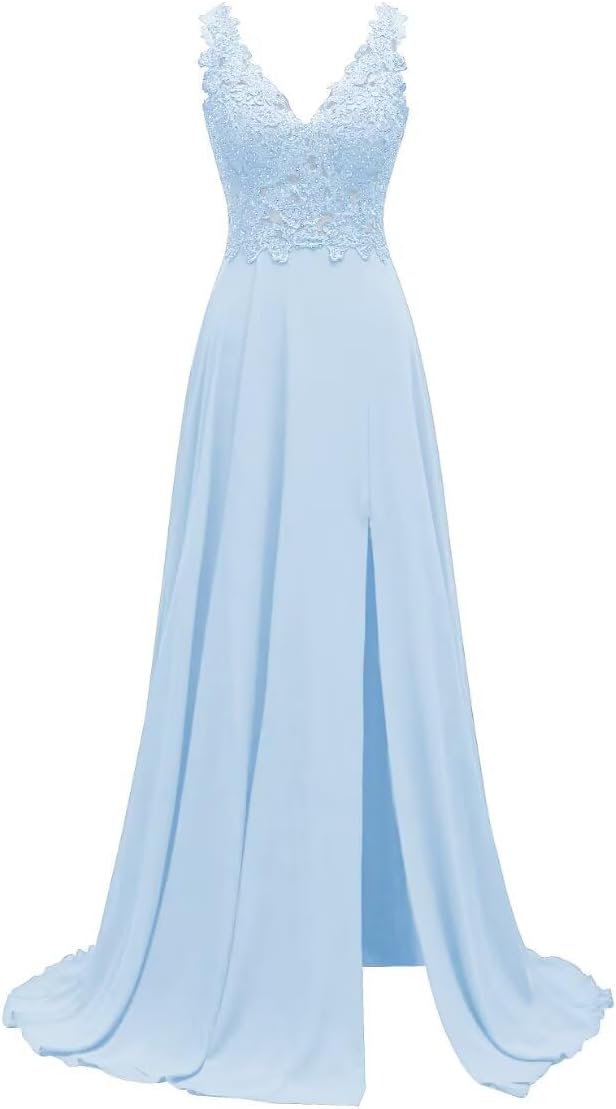 Lace Appliques Chiffon Bridesmaid Dresses 2025 Long Beaded Prom Dress A Line Formal Party Evening Gowns with Slit for Women