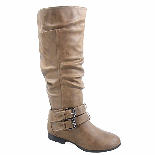 TOP Moda Womens Coco-20 Knee High Round Toe Buckle Slouched Riding Flat Boots