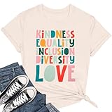 Kindness Teacher Shirt Women Special Education Shirts Teacher Life Love T-Shirt Inspirational Letter Print Tee Top Beige