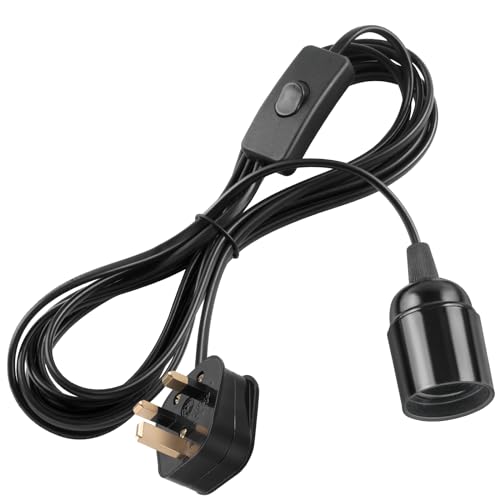 DiCUNO E27 Lampholder, Pendant Light Ceiling Lighting Fitting, Suspended Pendant Light Fitting Kit, Black, 4M, 1Pack