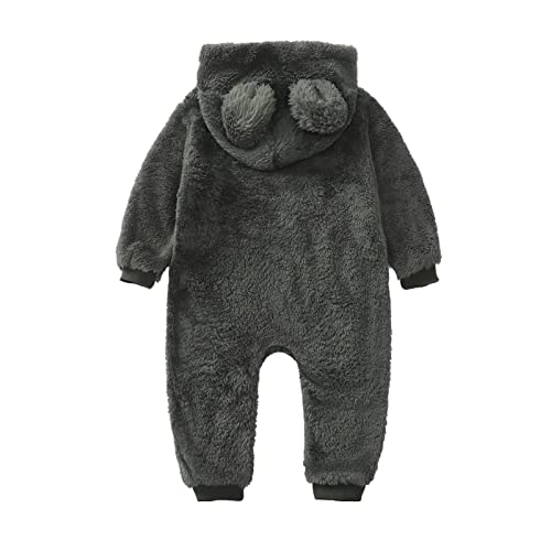 Baby Ear One Piece Romper Warm Soft Fuzzy Fleece Zip Hooded Jumpsuit Keep Warm In Winter Toddler Casual Onesie Bodysuit Army Green #TOP1