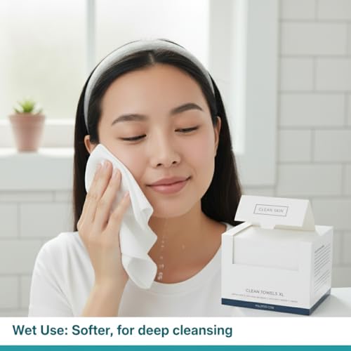 Generic Disposable Face Towels XL 50 Count 100% Viscose, Ultra Soft, Wet & Dry Use for Face Cleaning, Makeup Removal & Sensitive Skin Care