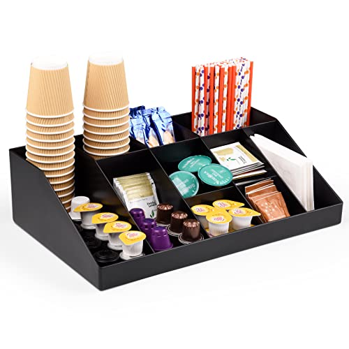 Szqinji Coffee Condiment Organizer Holder 10-Compartment Break Room Coffee Condiment Caddy Cup Storage Holder Black #TOP3