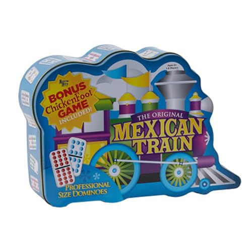 Puremco Mexican Train Double 12 Professional Size Dominoes with Bonus Chickenfoot Game Included Travel Tin Board Game, 91 Tiles, Challenging, Fun Game for Ages 6 Years & Up, Blue