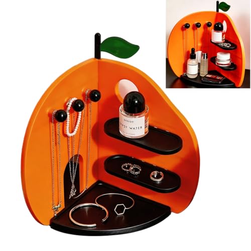 hehongshun Porte Bijoux, Boîtes à Bijoux et Présentoirs, Rangement Boucle d'Oreille en Forme d'Orange avec 3 Crochets 2 Petites Étagères et 1 Grand Plateau Rangement Ouvert pour Colliers Bracelets