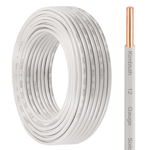 THHN Wire 12 Gauge 50 FT OFC Electrical Wire, 12 AWG Solid Copper Wire Rated up to 600V Building Wire Nylon Jacket for Residential, CNC, Ground, Industrial (12 Gauge, White)