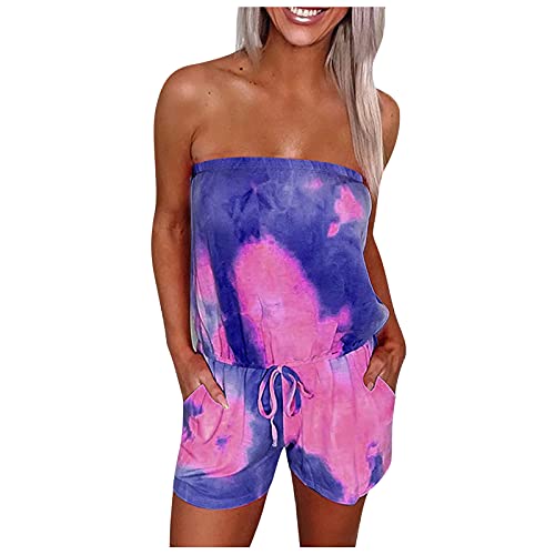 Women Bandeau Playsuit Short Tie Dye Romper
