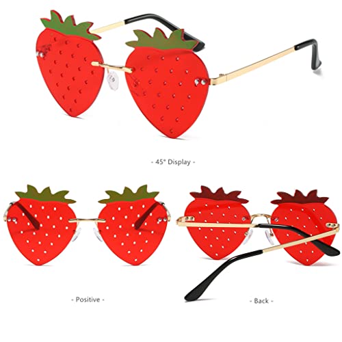 Cute Strawberry Shape Sunglasses for Women Men Girls Boys Party Prom Accessories Halloween Christmas Costumes Glasses (Red)3