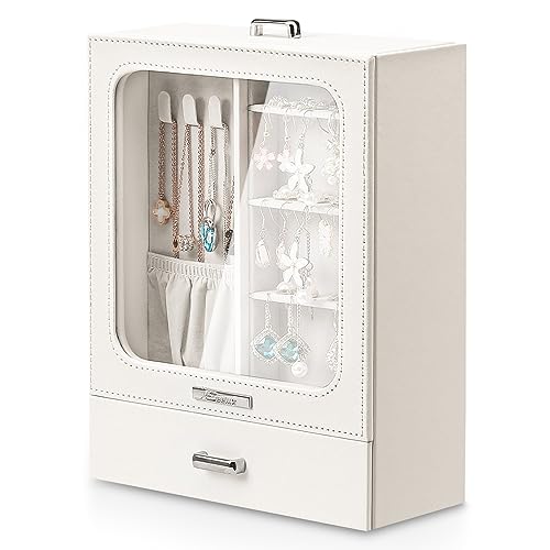 Seelux Joyero Joyeros Mujer Organizador con Ventana Transparente para Collares, Anillos, Pulseras, Pendientes, Blanco (Reutilizable)