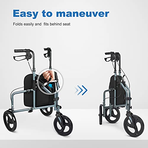 Zler 3 Wheel Walker For Seniors, Foldable Rollator Walker 3 Wheel With Height Adjustable Handles, 3 Wheel Folding Walker For Seniors, Support Up To 300 Lbs, Gray #TOP3