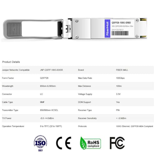 Image of 100G QSFP28 QSFP28 SR BIDI for Juniper JNP-QSFP-100G-BXSR 100GBASE-SRBD QSFP28 Optical Transceiver ModuleBIDI 850nm & 900nm 100m LC MMF DDM