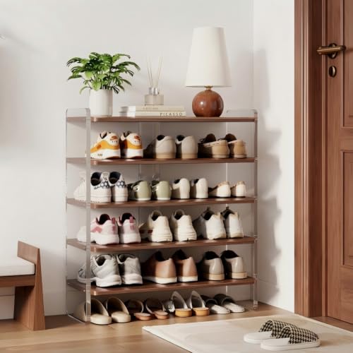 YQJJGL 5-Tier Wood Acrylic Shoe Shelf
