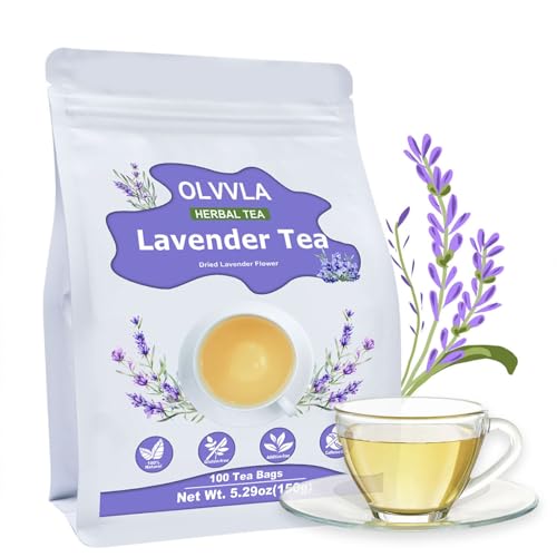 Image of Olvvla - Lavender Tea Bags - 100 Count - Premium Dried Lavendar Flowers | 100% pure lavender tea, sweet floral flavor, Non-GMO and caffeine-free, perfect gentle calm for bedtime relaxation
