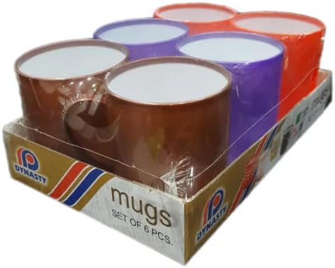 Delight Plus - Plastic Mugs BPA Free Tea Coffee Drinking Cups with Handle Assorted colourfull Travel / Kids Mugs Pack of 6