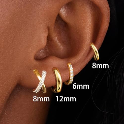Small Gold Hoop Earrings for Women, 14K Gold Plated Hypoallergenic Earring Set, Dainty Cartilage Huggie Hoop Earring Stacks for Multiple Piercing2