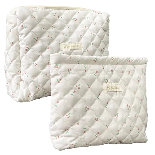 Bolsa de Aseo Acolchada para Viajes Bolsa de Maquillaje Impreso con Motivos de Cerezas Bolsa de Maquillaje para Mujer Bolsa de Cosméticos de Viaje Bolsa de Cosméticos de Moda Paquete de 2