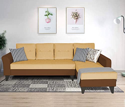 Image of Adorn India Maddox Tufted L Shape 6 Seater Sofa Set RHS (Brown & Beige) (3 Year Warranty)