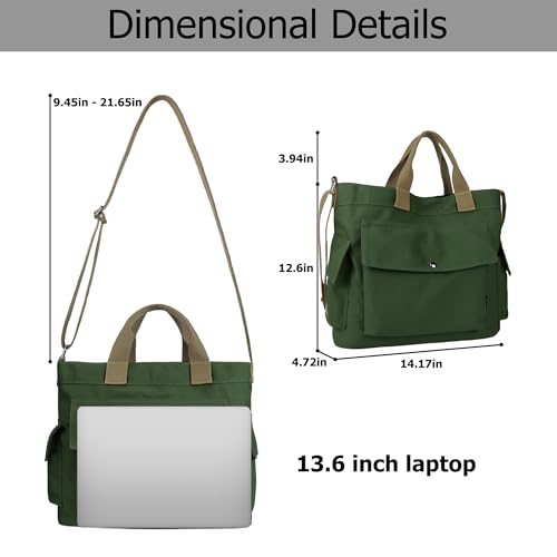 Image of Canvas Messenger Tote Bag Large Hobo Crossbody Bag with Multiple Pockets Casual Shoulder Handbag for Women and Men