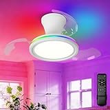 Caunmar Ventilador Techo Pequeño Con Luz Aspas Retráctiles Plegables, Retractil Para Dormitorio/HabitacióN Infantil - Blanco