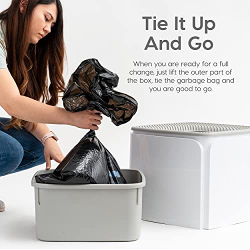 Iris Usa Premium Square Top Entry Cat Litter Box With Scoop, Kitty Litter Pan With Litter Particle Catching Cover And Privacy Walls, White/Gray #TOP7