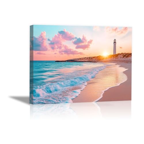 Cuadro de lienzo de playa con faro para decorar tu salón o dormitorio