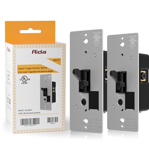 Image of AIDA Toggle Slide Dimmer Switch for Dimmable LED Light /CFL /Incandescent 600 Watt max, Single-Pole or 3-Way, Rocker On /Off Wall Switch with Dimmer Slider, Wall Plate NOT Included, UL, Black, 2 Pack