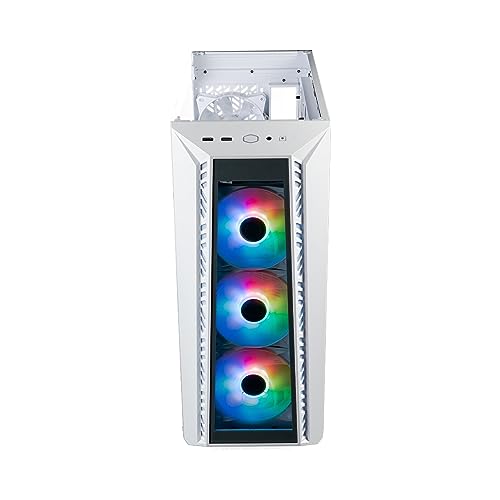 Cooler Master MasterBox 520 - Boîtier PC Moyen Tour Chassis ATX, 4 x Ventilateurs Préinstallés, Plusieurs Configuration du Flux d'air, Panneau Avant & Latéral Verre Trempé, Contrôleur ARGB - Blanc